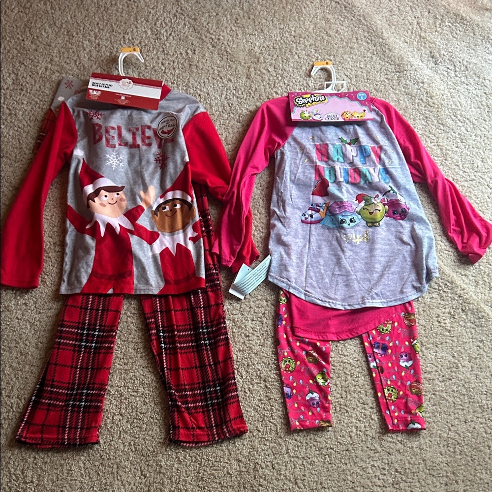 Elf and Friends Red Pajama Set + Shopkins Festive Pajama Set